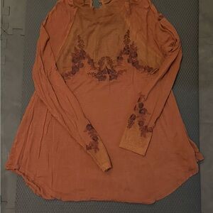 Free People Embroidered Long Sleeve Top